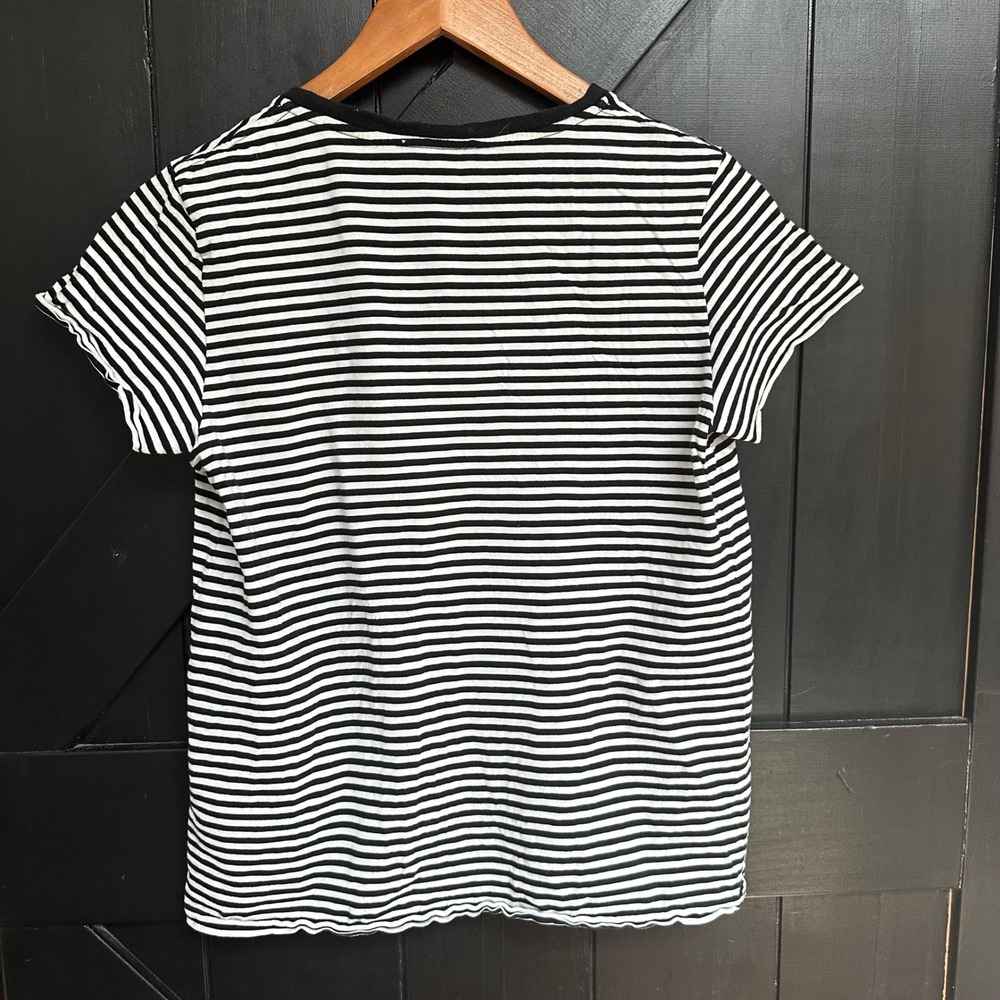 Polo Ralph Lauren Striped V-Neck T-Shirt Black White Pony Logo Womens M Preppy - Picture 3 of 6